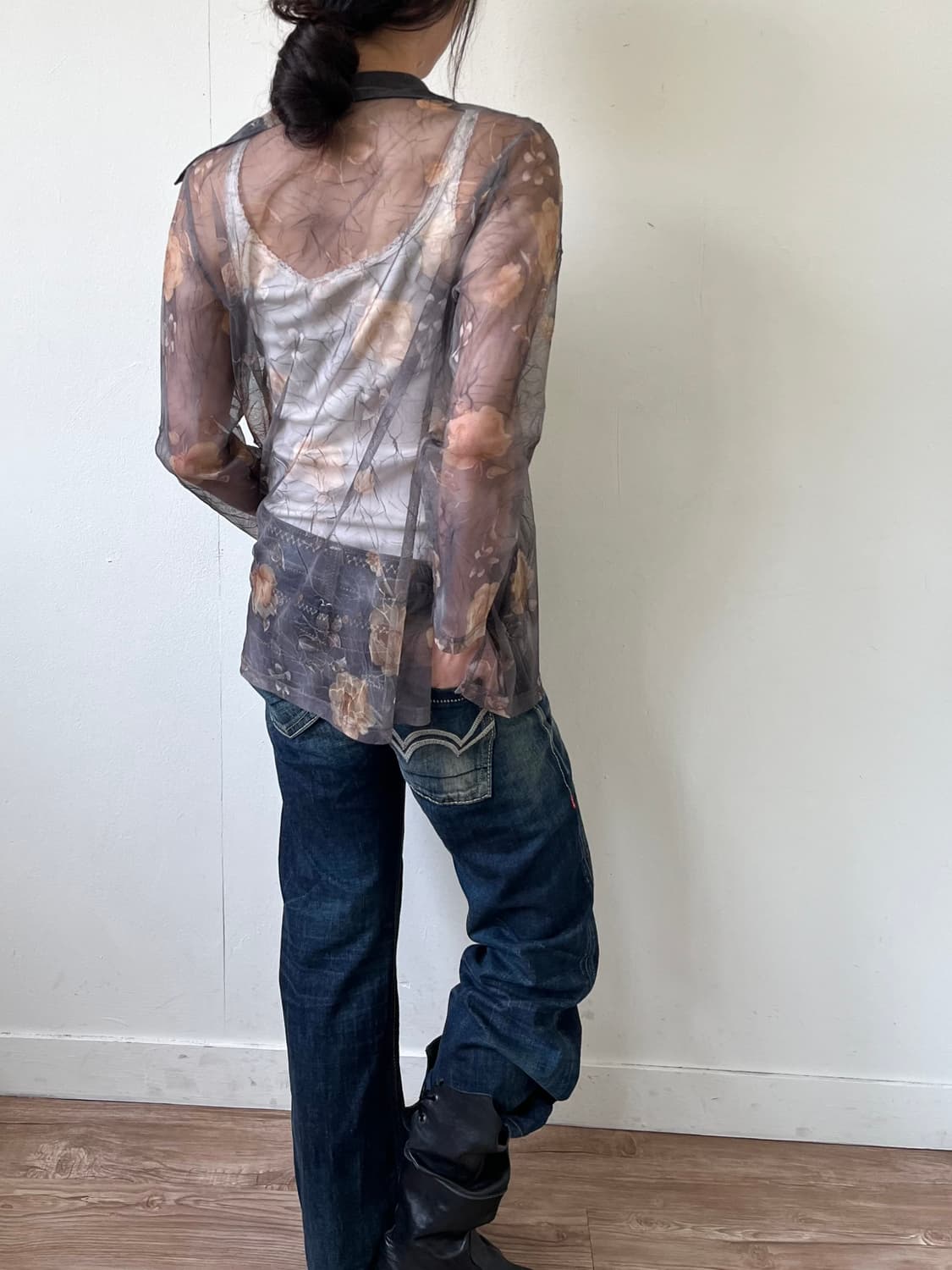 Japan vtg 플라워 시스루 셔츠 상품이미지8