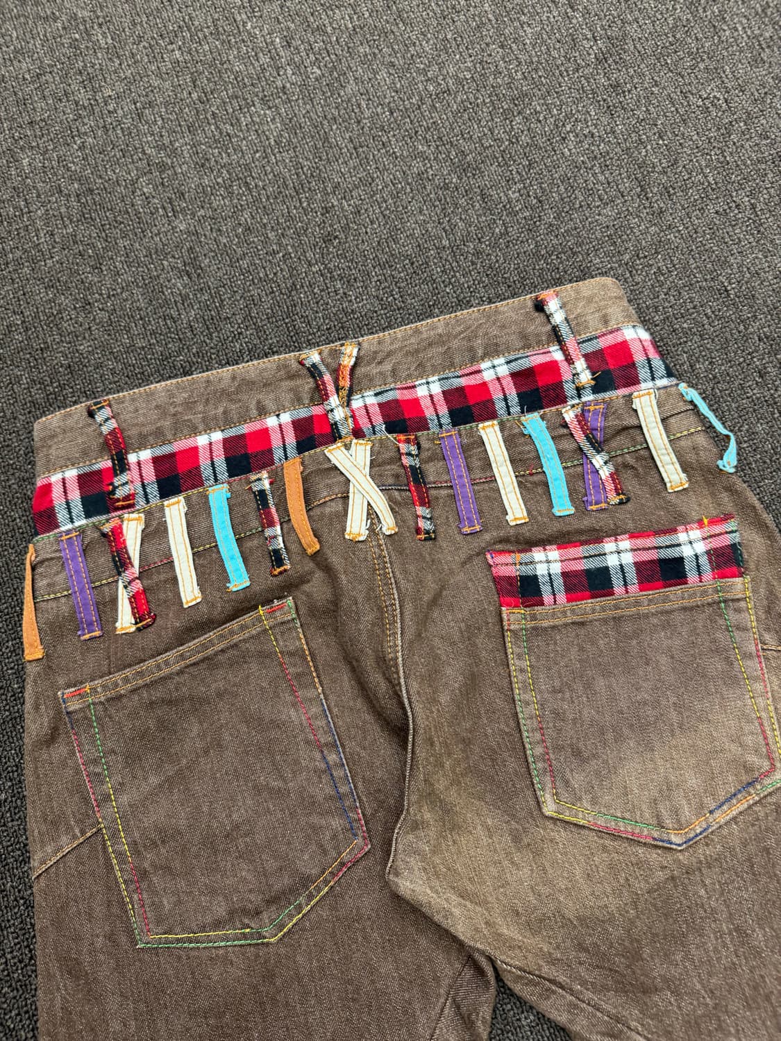 82)Nylaus 빈티지 레이어드 체크패턴 브라운 데님팬츠 상품이미지7