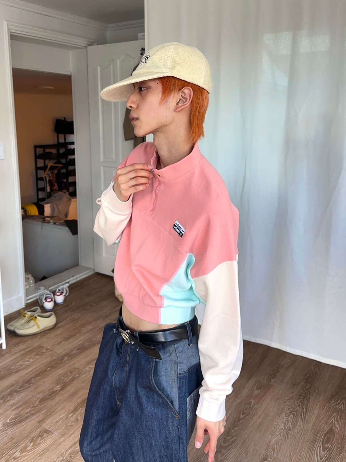 Adidas 컬러 블록 크롭 하프 집업 상품이미지3