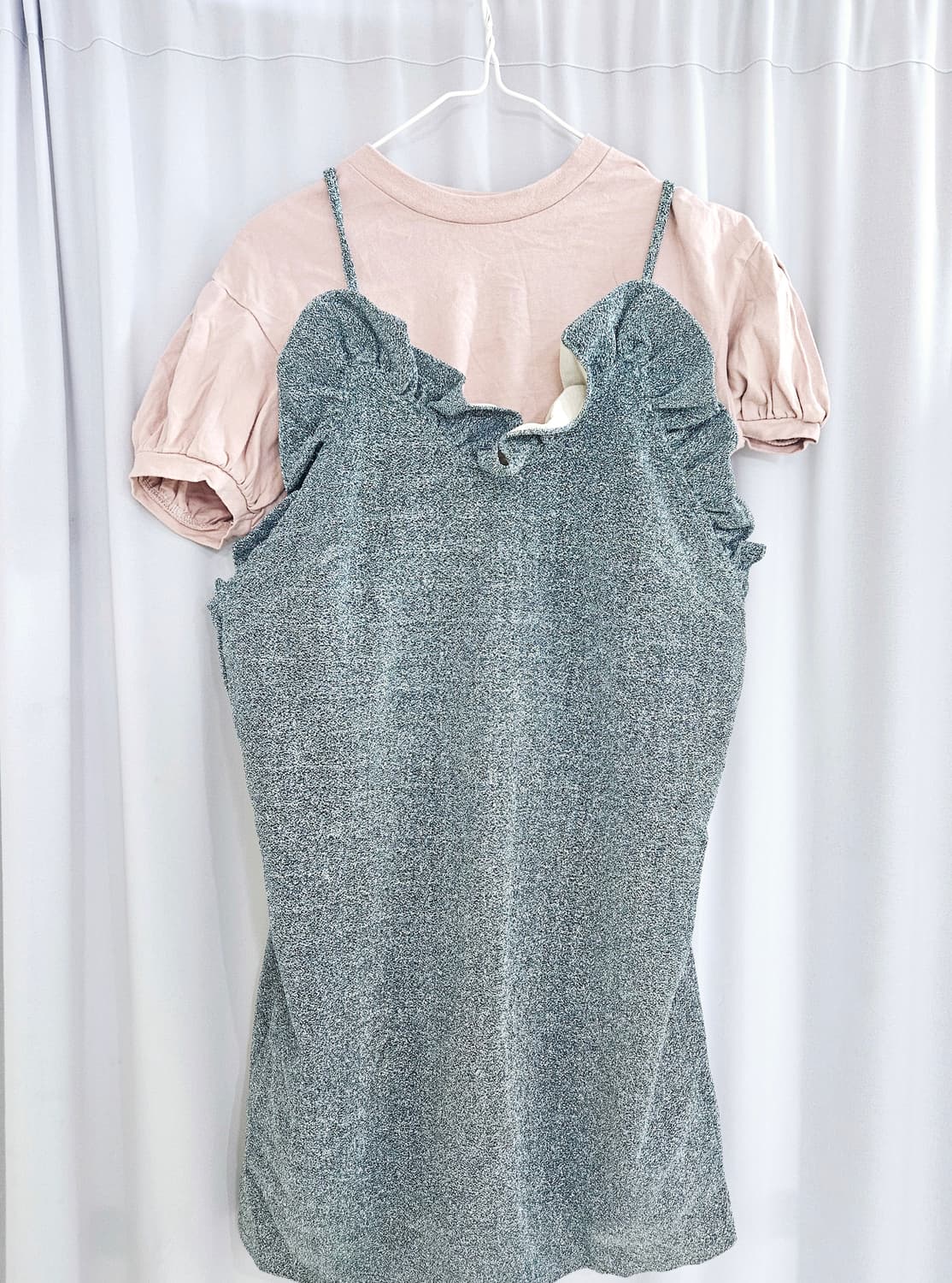 [세트] 일본빈티지 프릴 뷔스티에 원피스 + 크롭 반팔 (여리핏) 상품이미지2