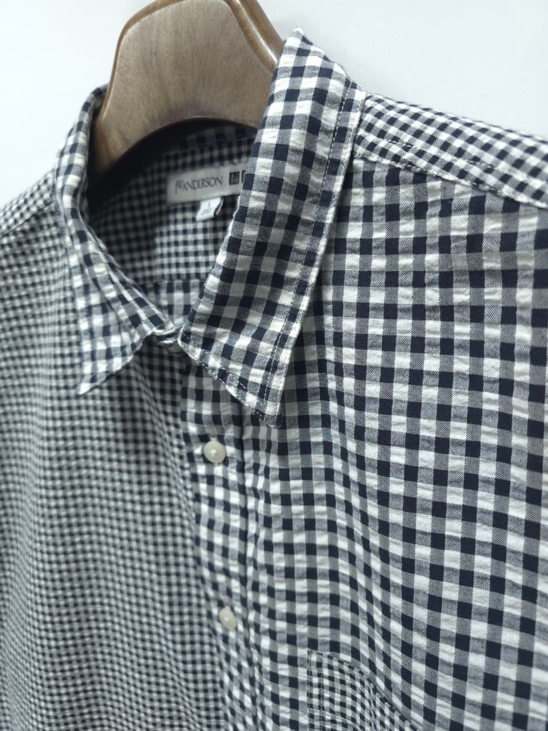 ​유니클로 x JW 앤더슨 시어서커 패치워크 체크 반팔 셔츠 (L) 상품이미지4