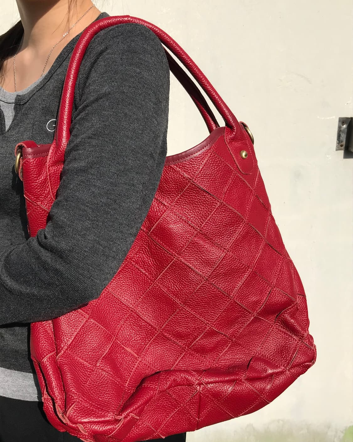 레드 다이아몬드 레더 토트백  상품이미지2