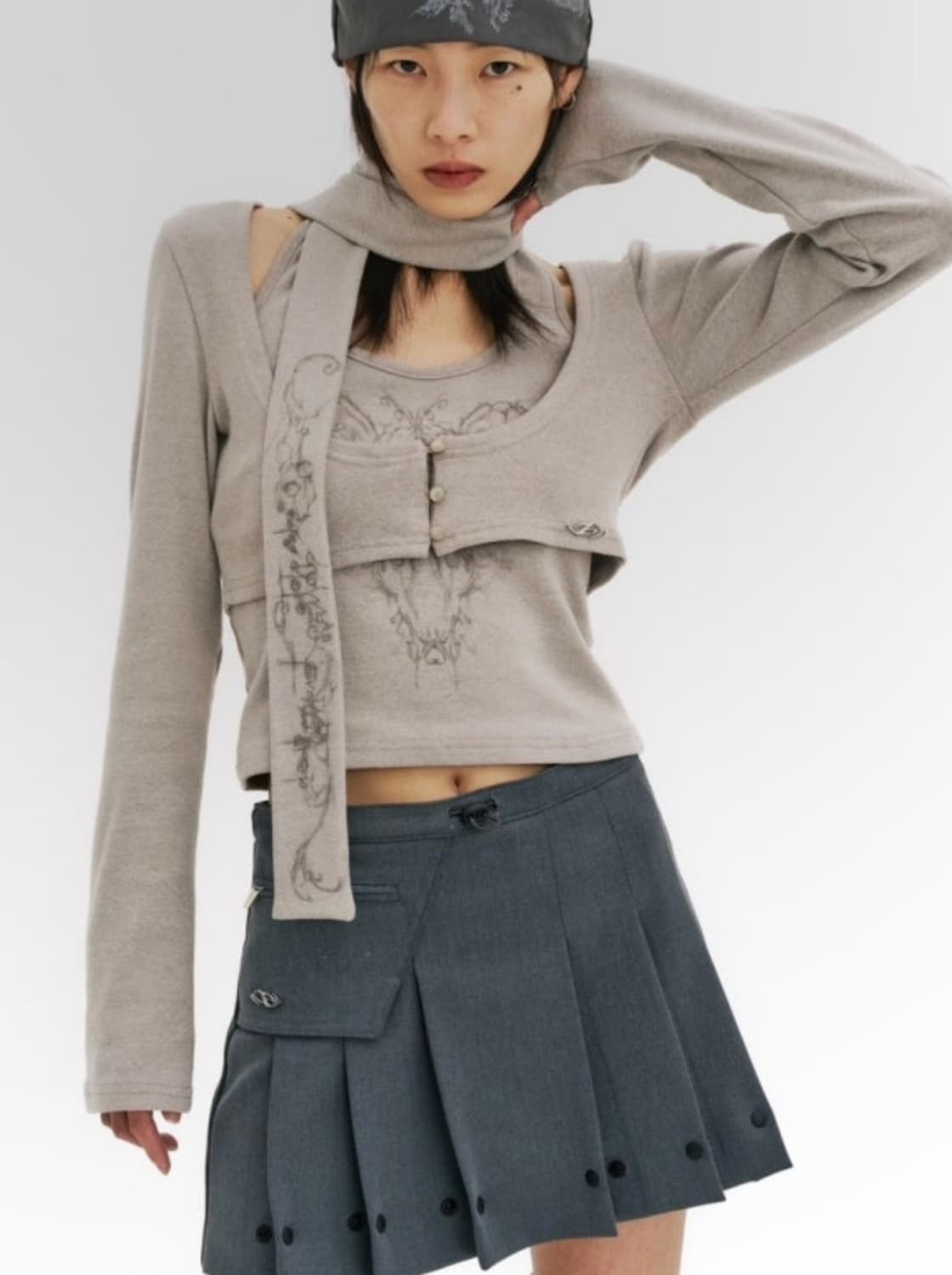 허그유어스킨 스냅 플리츠 스커트 상품이미지2