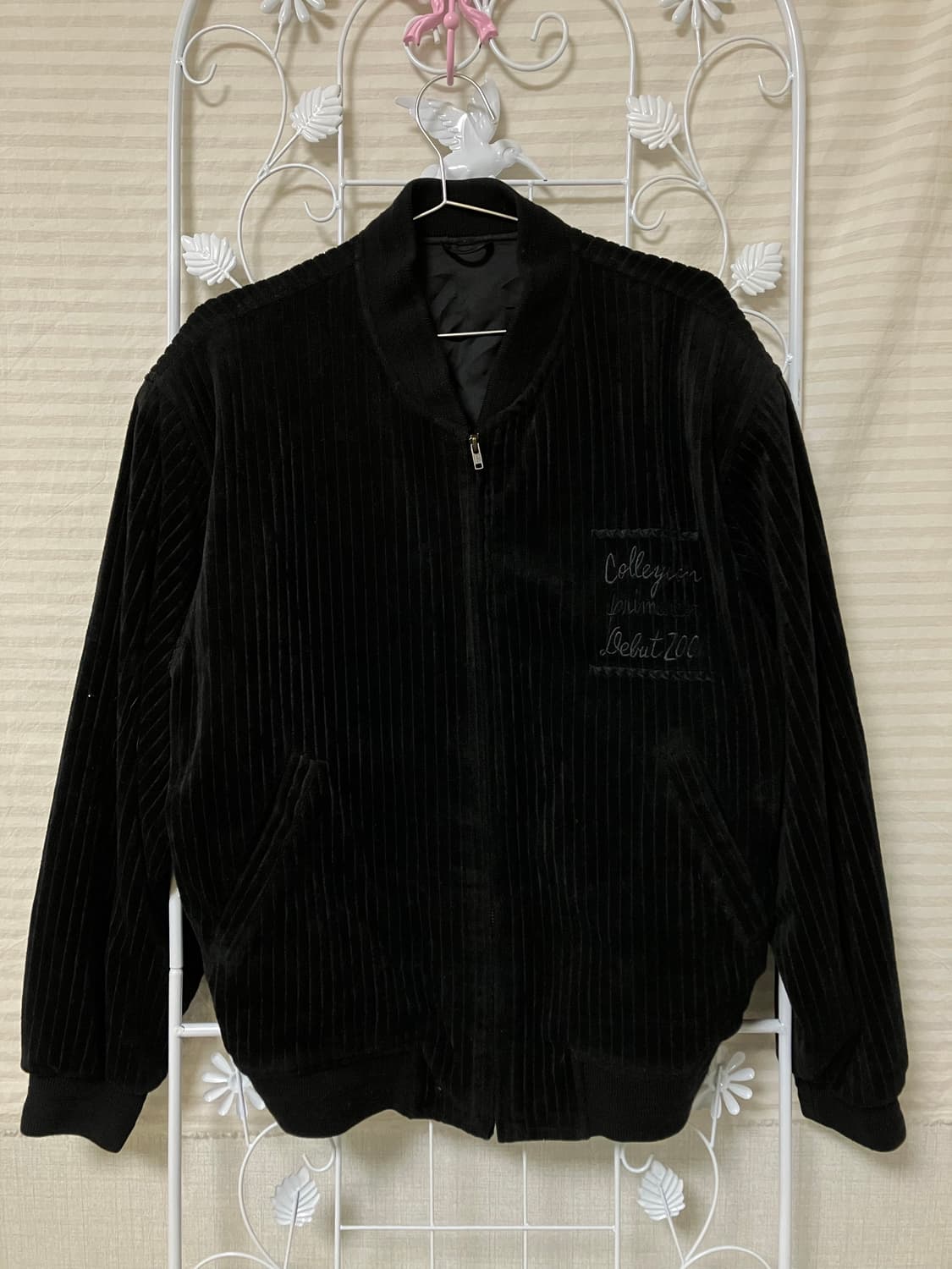 빈티지 블랙 스트라이프 벨벳 점퍼 y2k 스트릿 갸루 펑키 일본빈티지52 상품이미지1