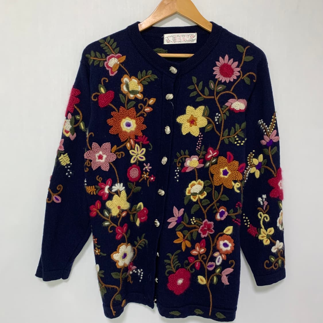 jpn 일본 빈티지 플라워 자수 버튼 가디건 네이비 모리걸 히피 상품이미지2