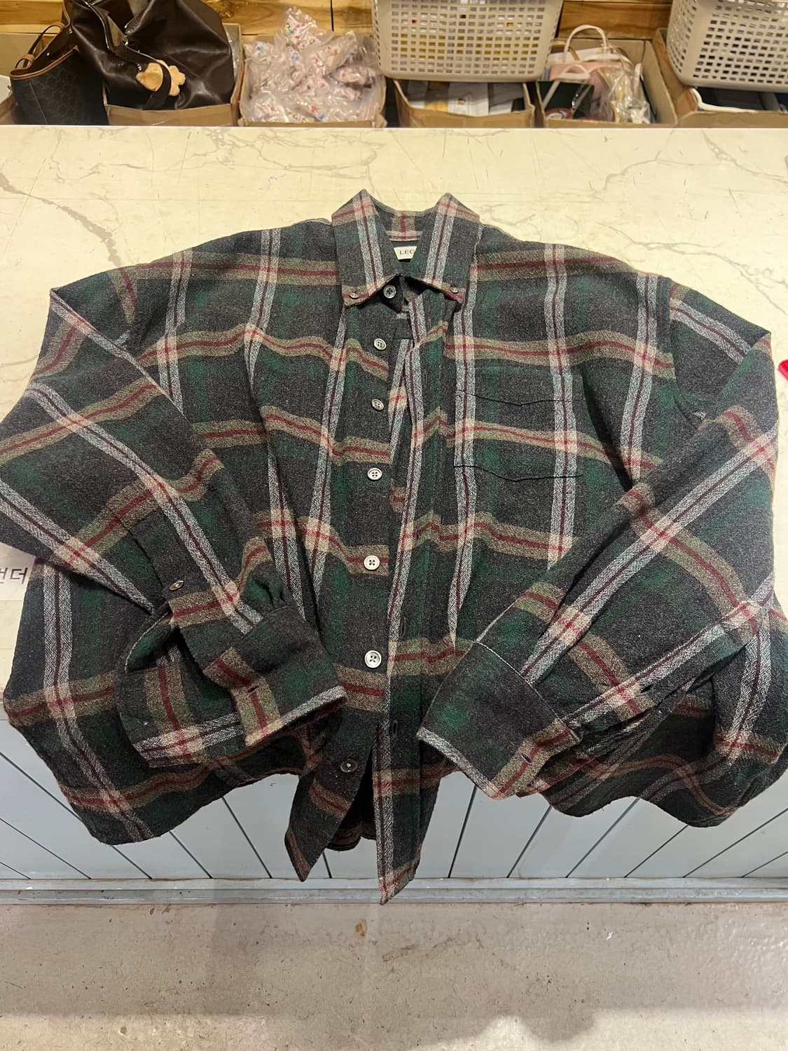 아워레가시 보로우드 BD 셔츠 그린 펍 체크 46 상품이미지1