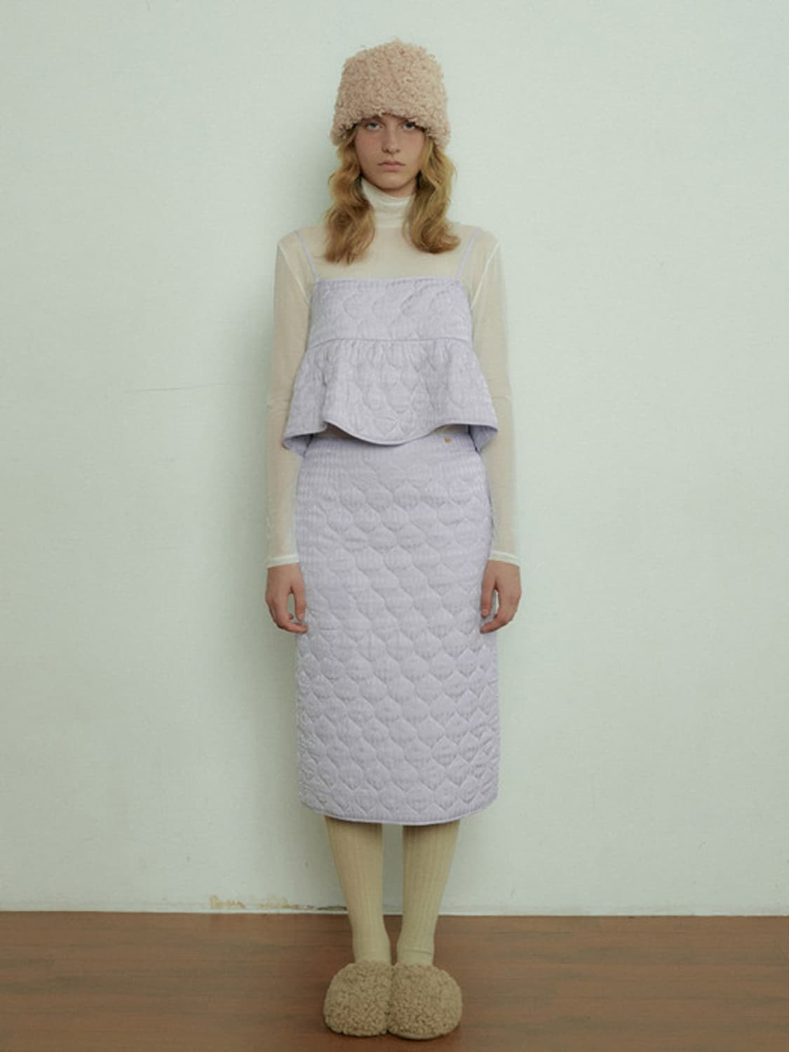 택O) [s] 오버듀플레어 자카드 퀄팅 뷔스티에, 스커트 셋업 라벤더 상품이미지1