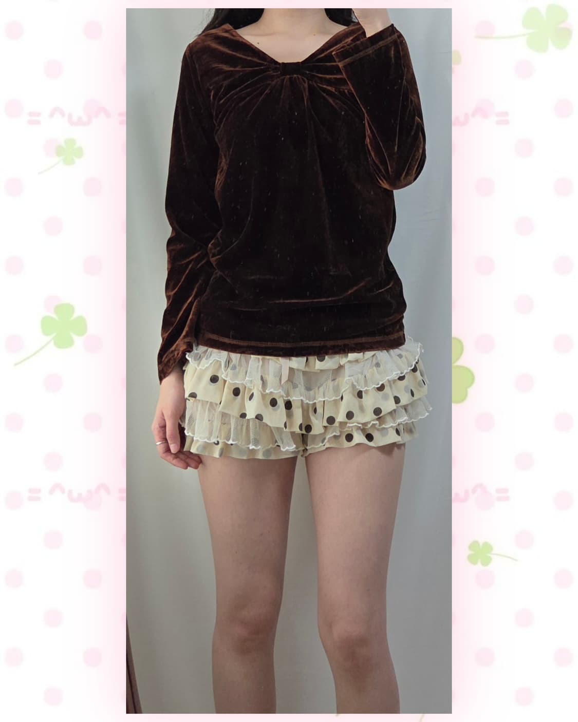 딥브라운 리본넥 벨벳 롱슬리브 상품이미지2