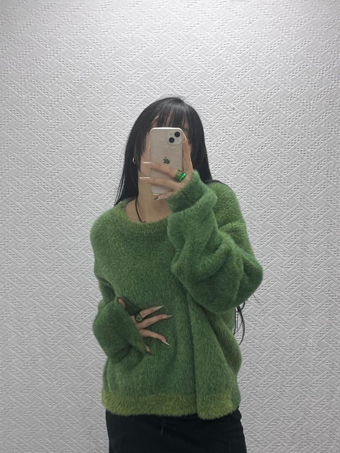 노매뉴얼 폭닥 오버핏 헤어리 올리브그린 니트 M C08416 상품이미지2