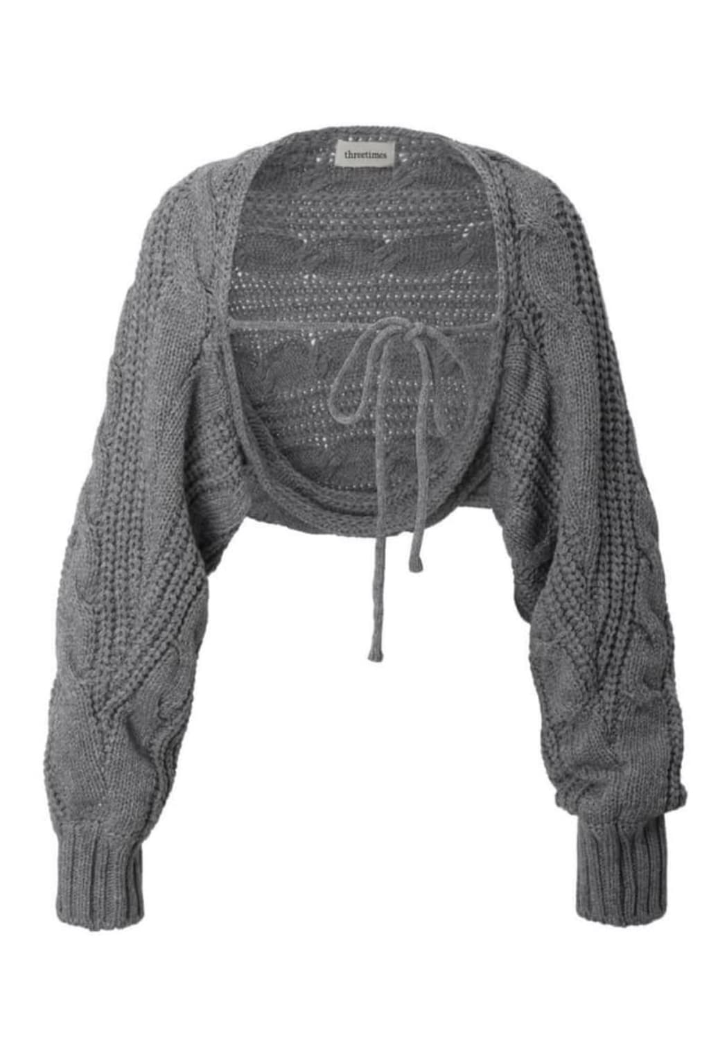 쓰리타임즈 케이블 니트 볼레로 그레이 상품이미지1