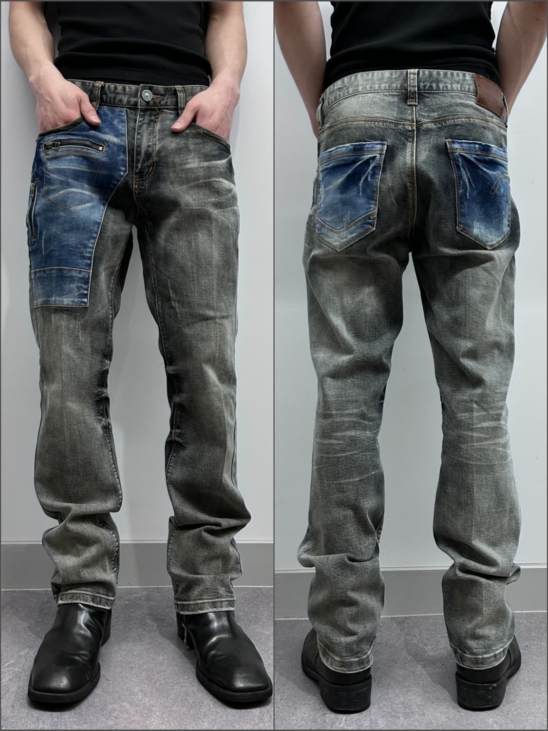 하드 페이딩 판넬 데님 팬츠 상품이미지1