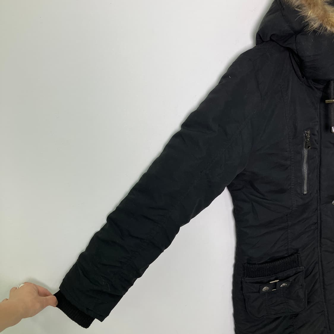 JPN VTG 빈티지 블랙 퍼 후드 롱 야상 점퍼 M 상품이미지7