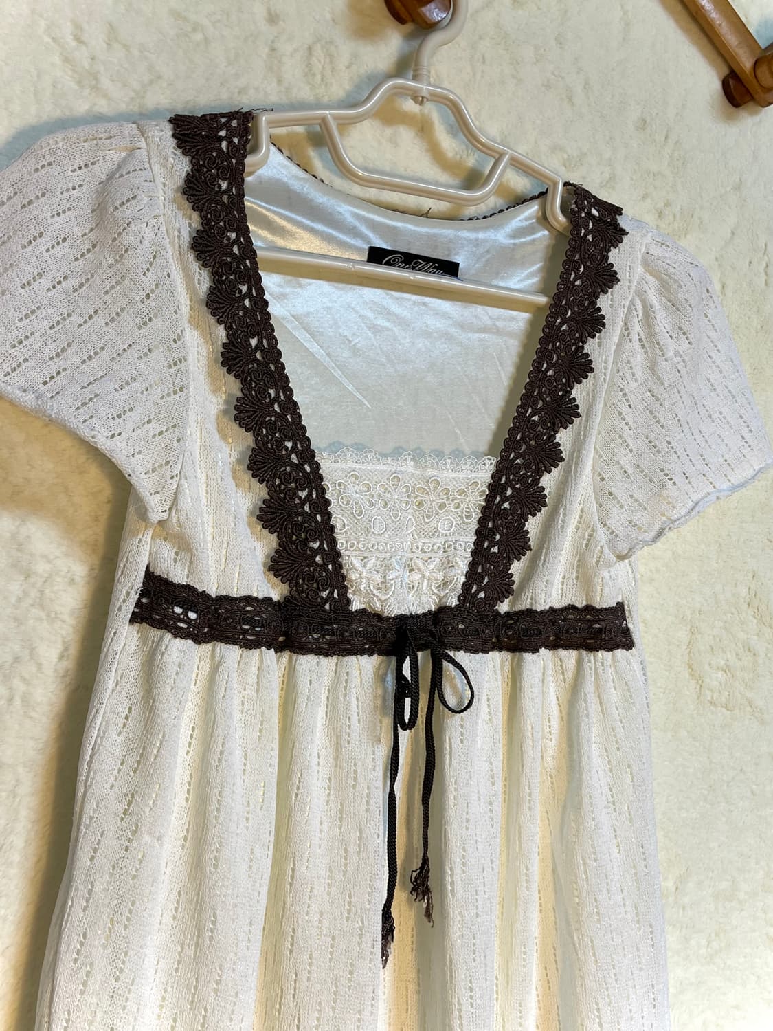 빈티지 브라운 크로쉐 반팔 원피스 블라우스 상품이미지3