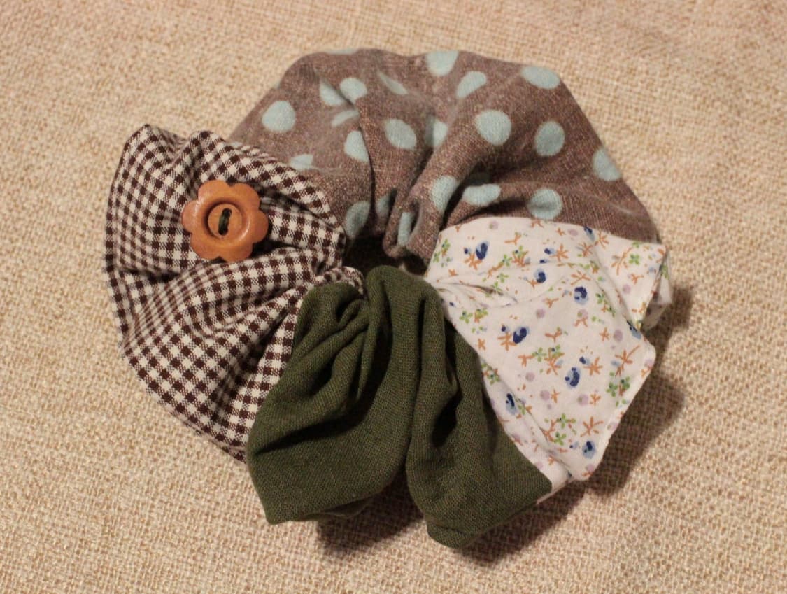 핸드메이드 패치워크 단추 스크런치 상품이미지7