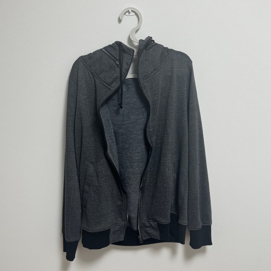 빈티지 y2k 그레이 차콜 체크 후드집업 상품이미지1