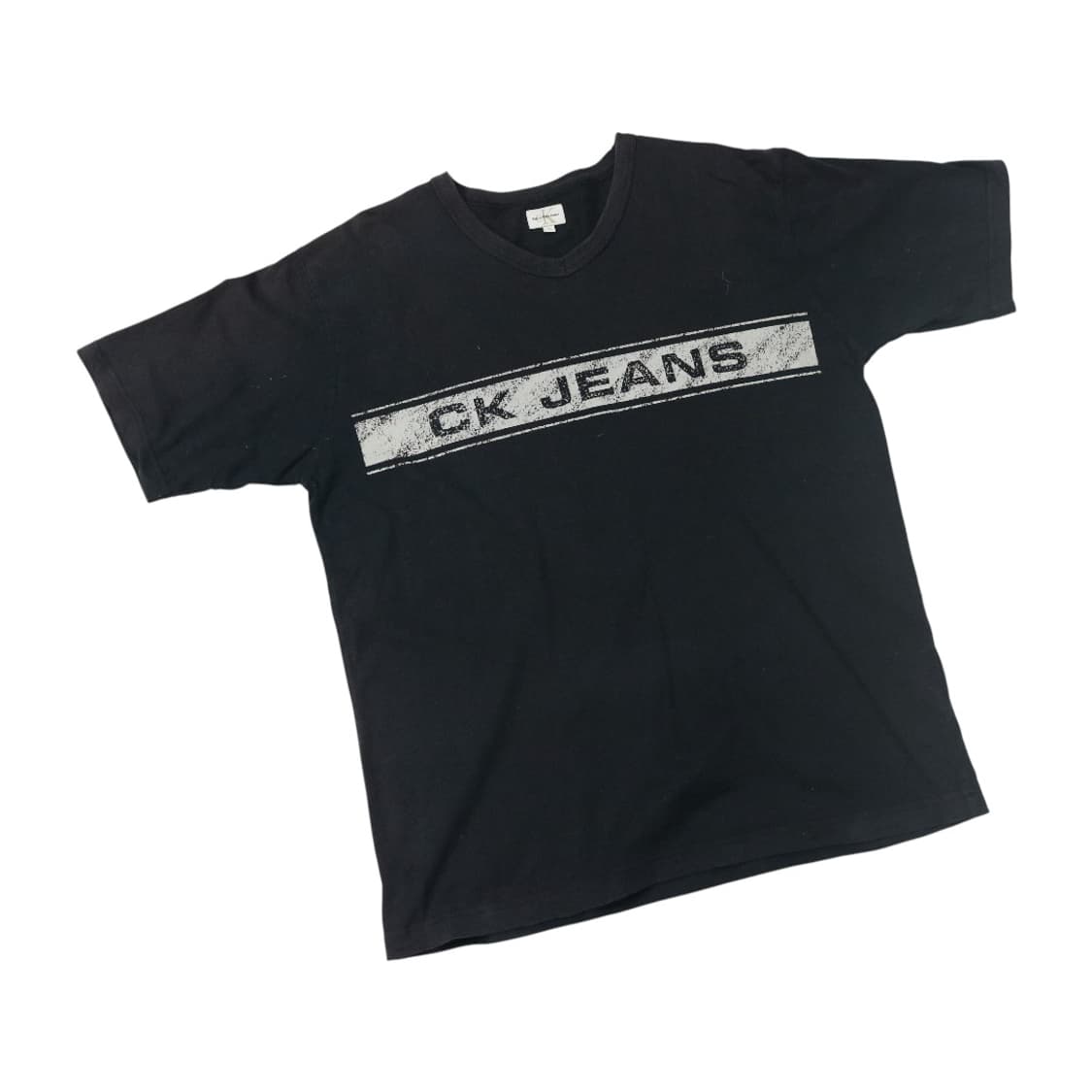 캘빈클라인 진 빈티지 크랙 로고 블랙 브이넥 반팔 티셔츠 상품이미지1