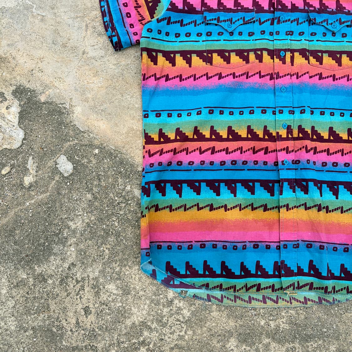 90s USA 팬핸들 슬림 네이티브 웨스턴 반팔셔츠 XL 상품이미지3