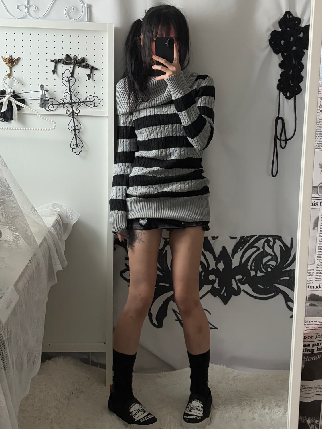 • striped high-neck cable knitwear 상품이미지2