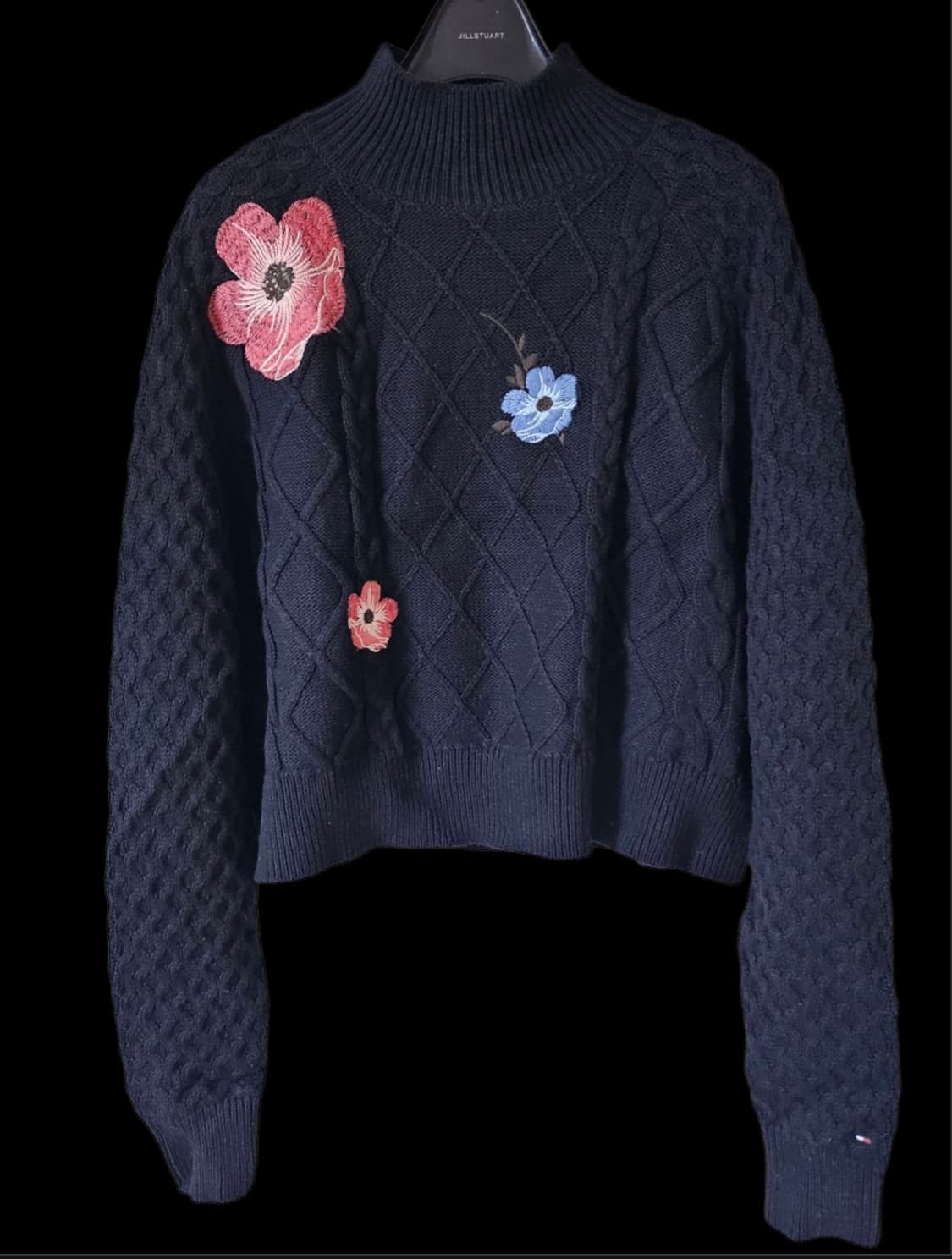 타미힐피거 네이비 플라워 자수 모크넥 크롭 여성 니트 55 상품이미지4