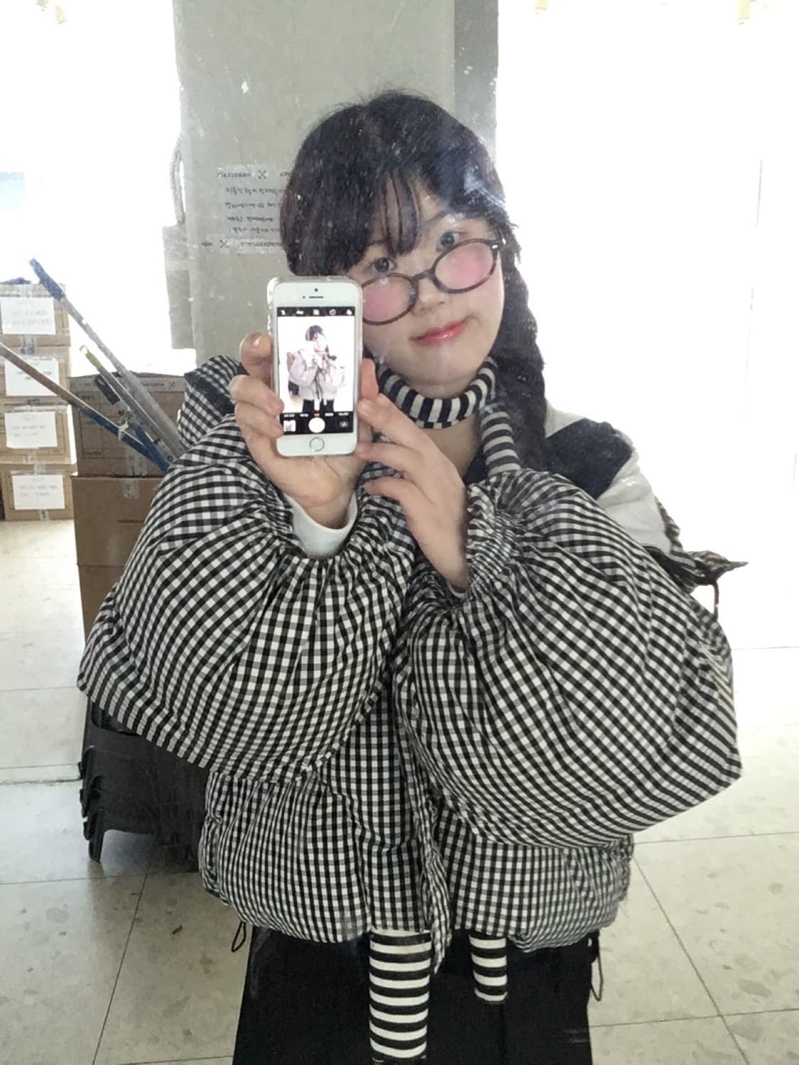 (VIN)빈티지 체크 빵빵 패딩 상품이미지1