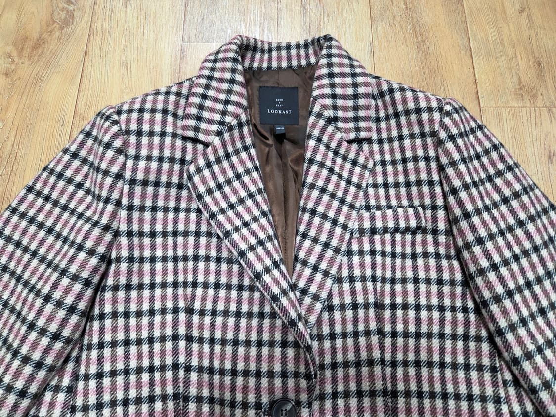 룩캐스트(LOOKCAST) 핑크 깅엄체크 울자켓 55-66 상품이미지4