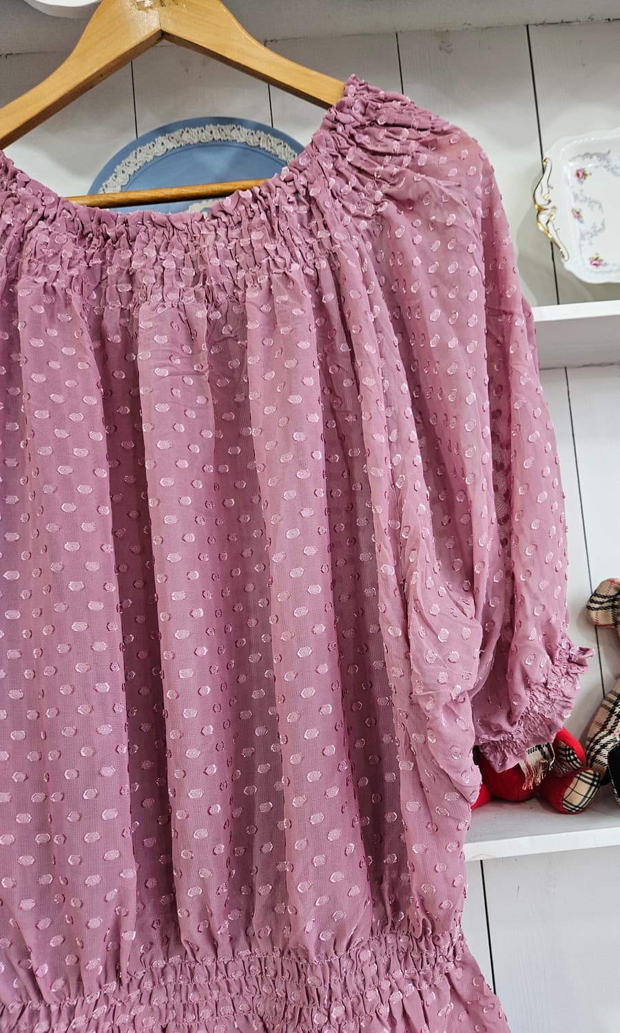 도트 쉬폰 스모크 롱핏 블라우스 상품이미지7