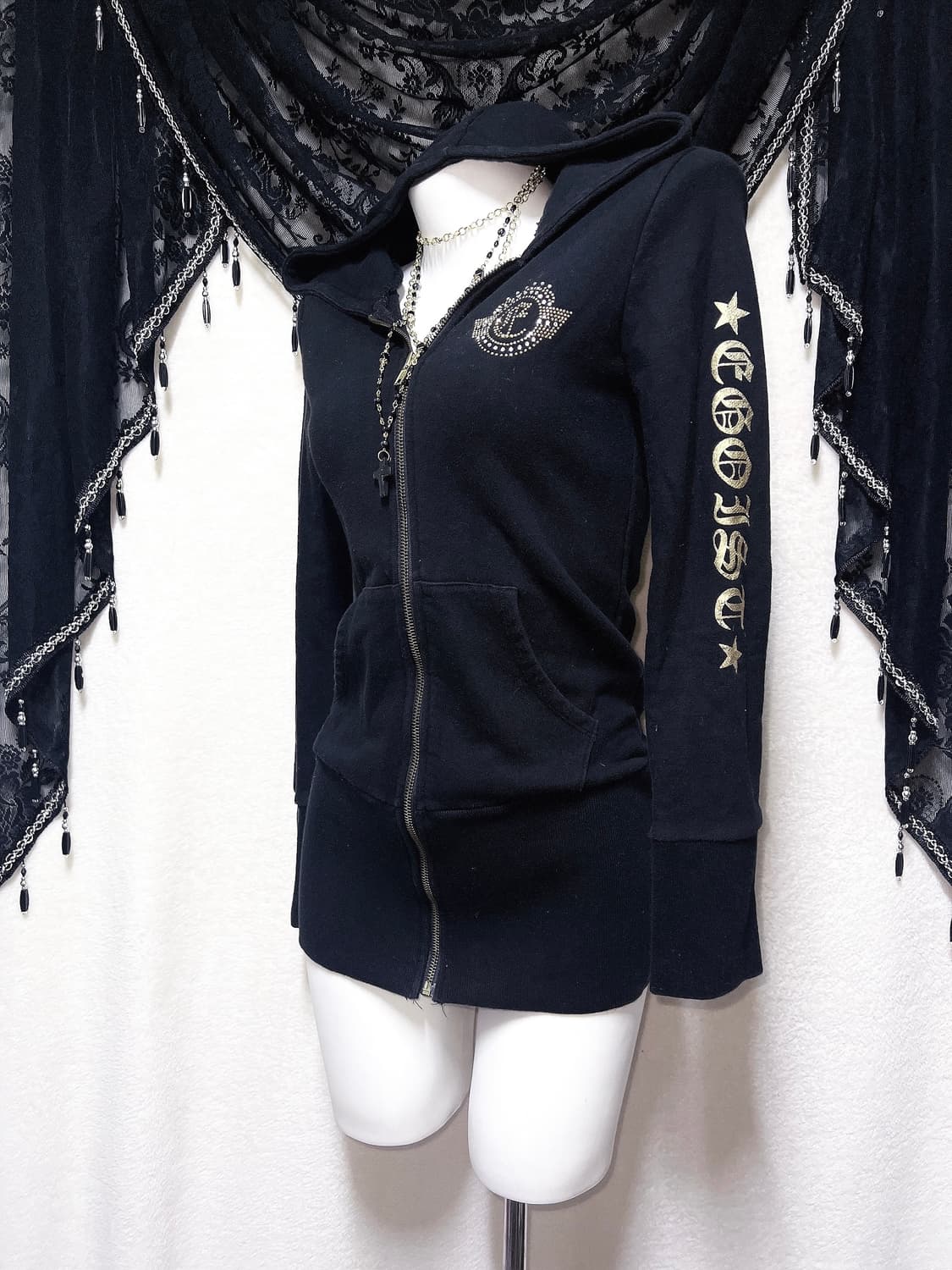 에고이스트 오네갸루 펑크 y2k 와투케 레터링 큐빅 날개 후드집업 원피스 상품이미지1