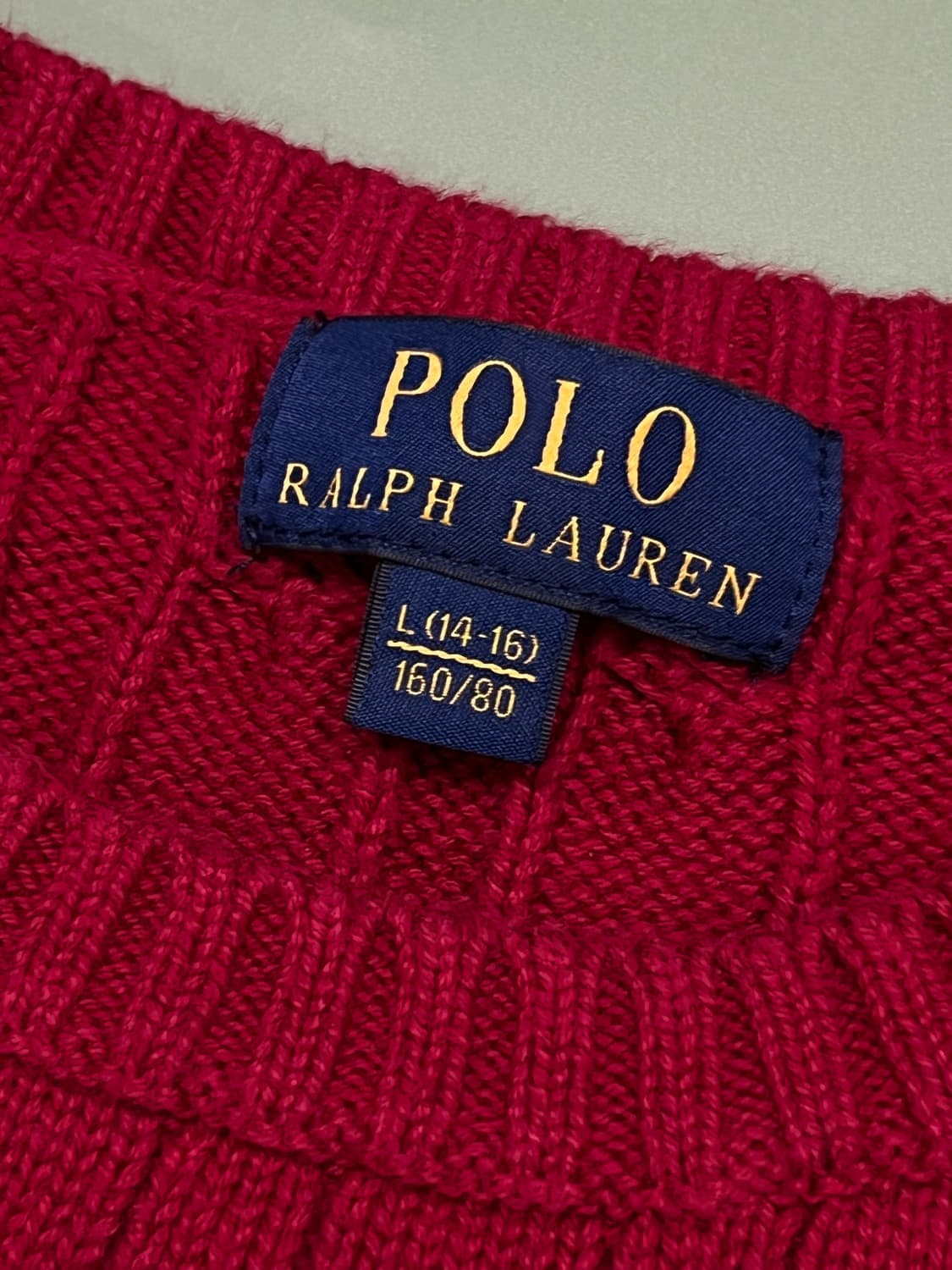 (L) 폴로 랄프로렌 주니어 꽈배기 케이블 니트 레드 상품이미지4