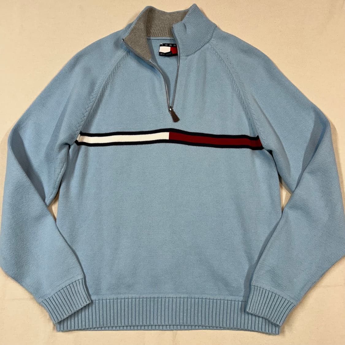 S) 타미힐피거 반집업 풀오버 코튼 니트 주황 오렌지 상품이미지2