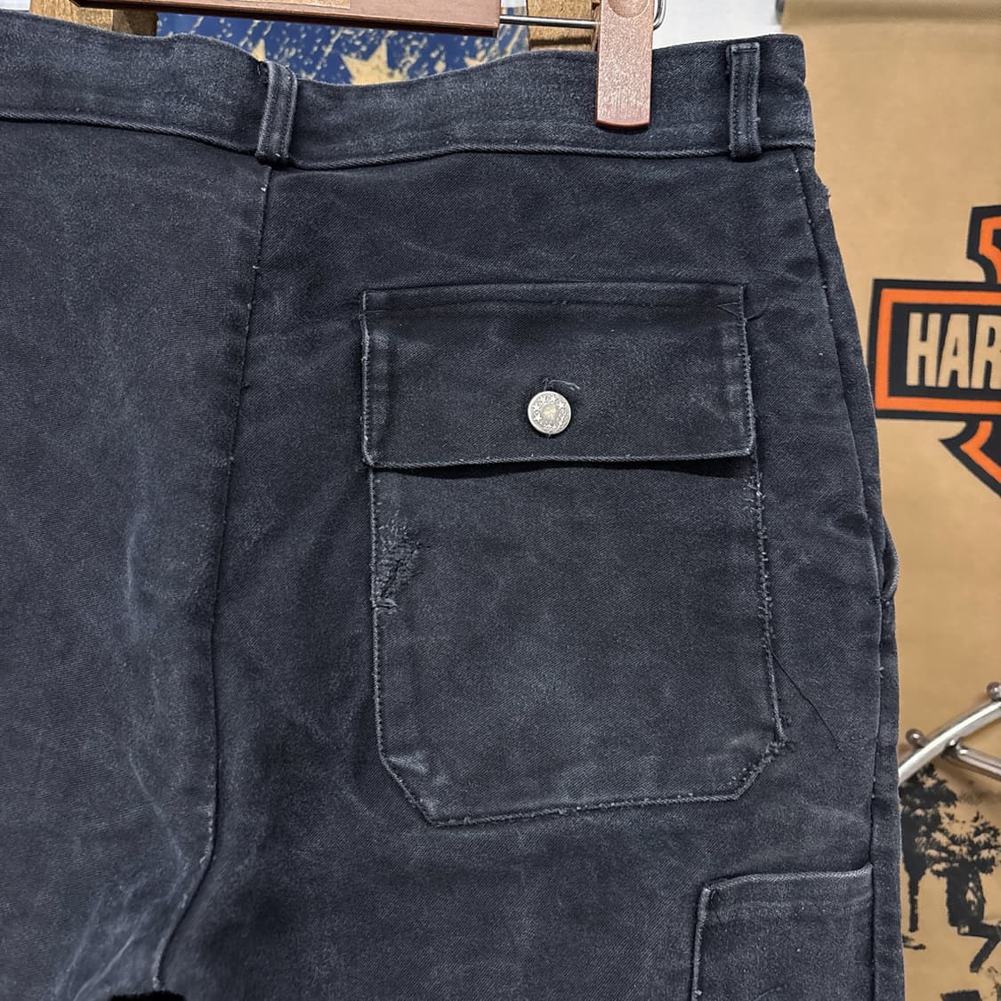 70s 오리지널 헤비 몰스킨 프렌치 워크팬츠 빈티지워싱 블랙 N681 상품이미지6