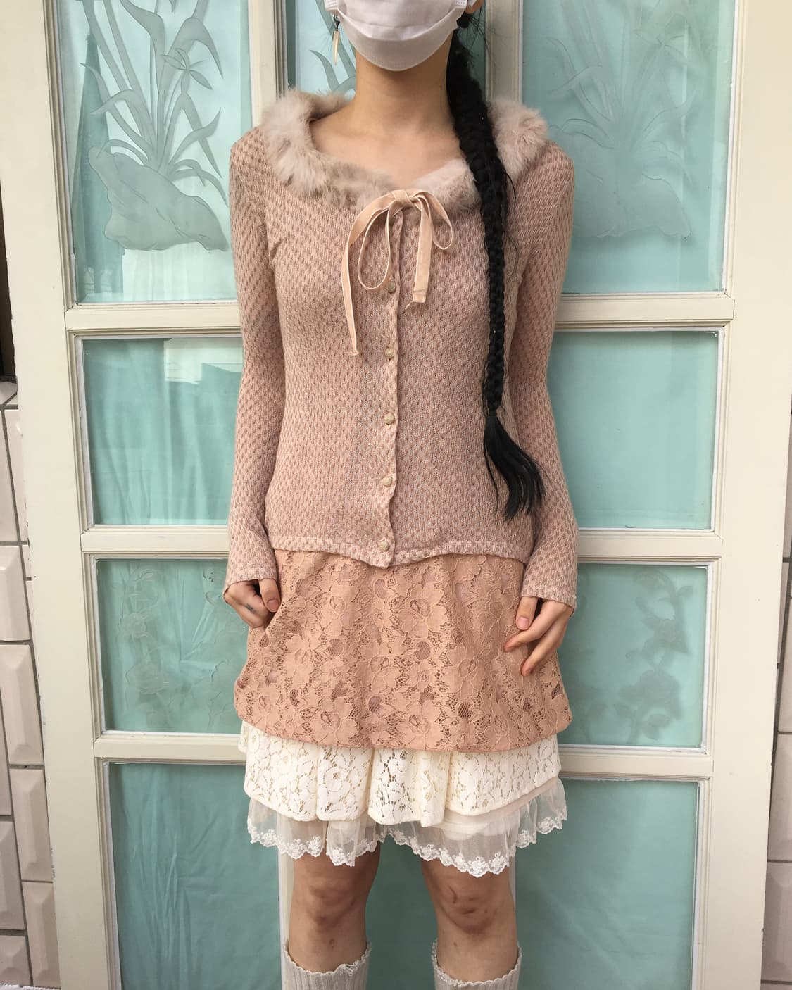 Lest rose fake fur trimming knit cardiga 상품이미지6