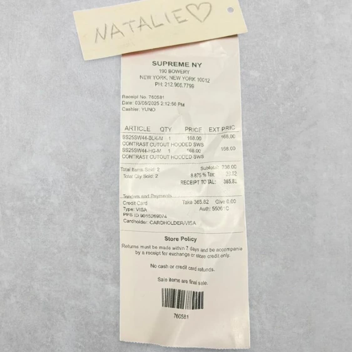 [뉴욕 매장구매] 슈프림 콘트라스트 컷아웃 후드 스웨트셔츠 헤더 그레이 상품이미지2