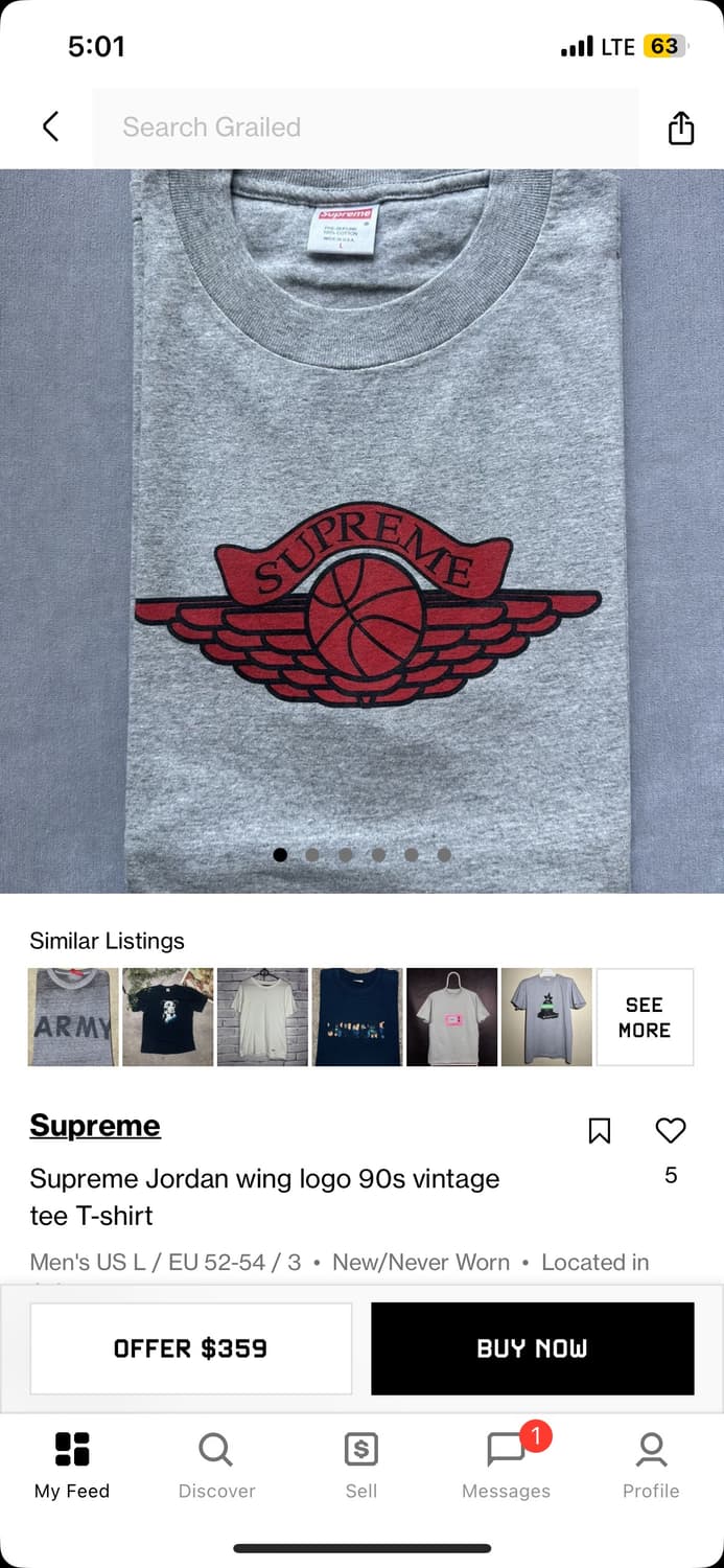 90s 빈티지 슈프림 air jordan wing logo 티셔츠 상품이미지4