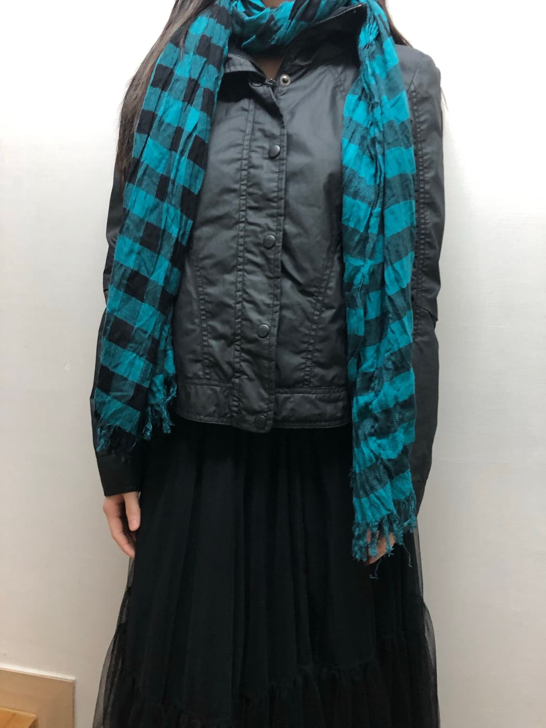 빈티지 블루 체크 스카프 상품이미지3