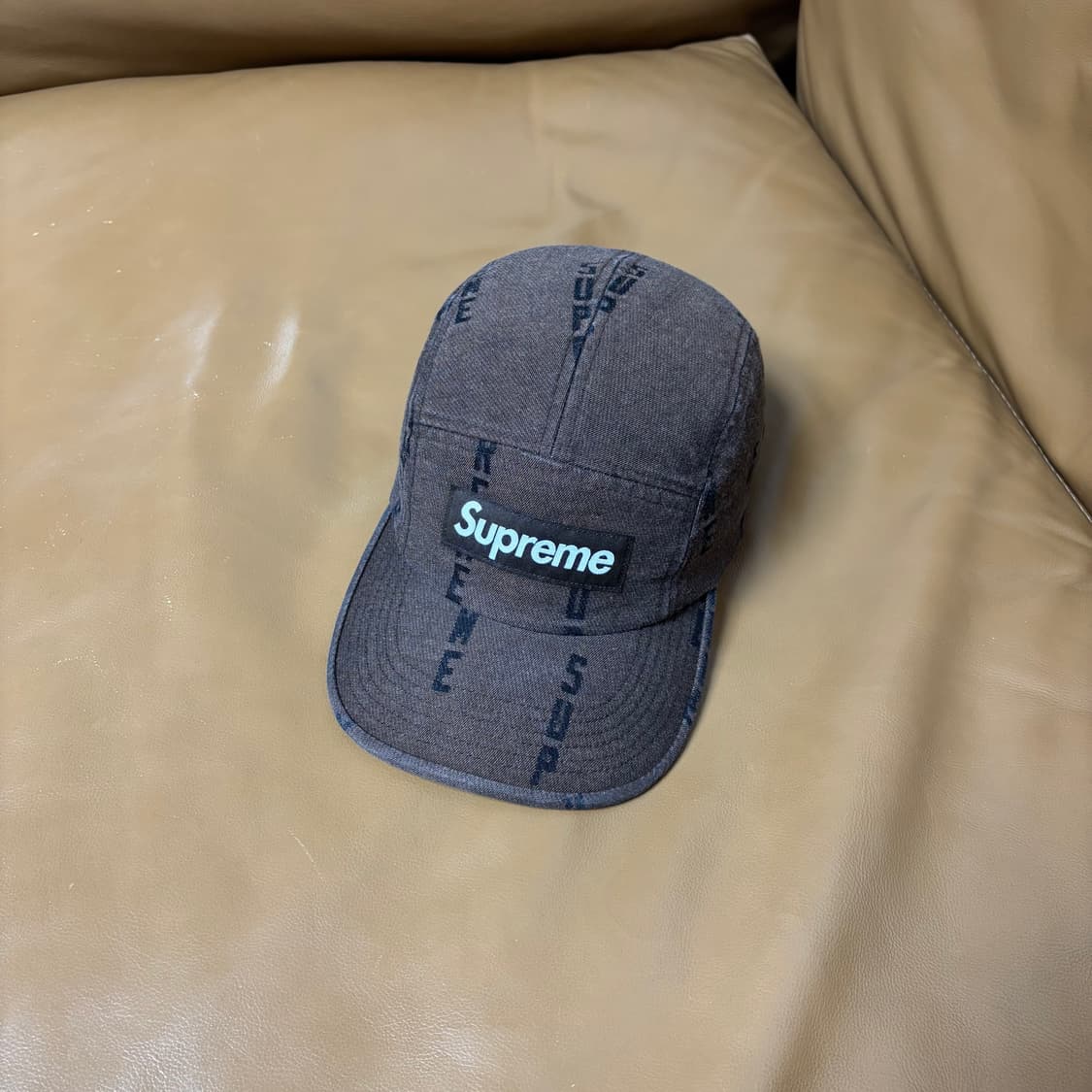 슈프림 캠프캡 모자 박스로고 워시드 데님 브라운 상품이미지1