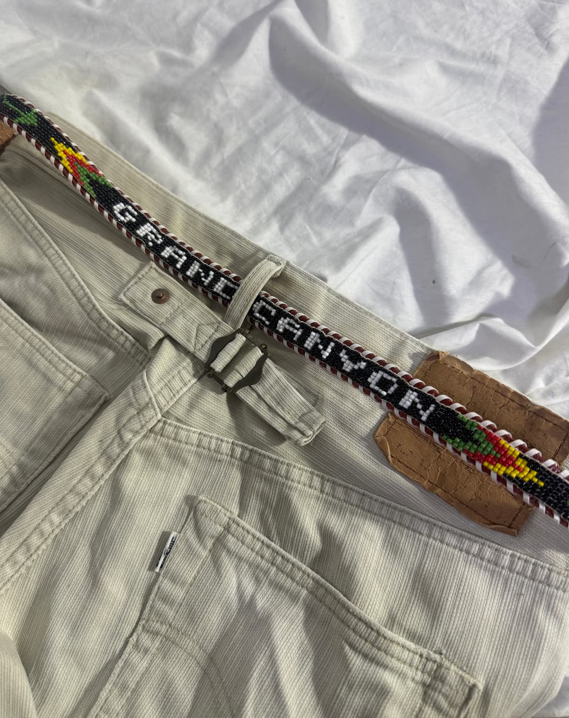 빈티지 네이티브 아메리칸 비즈 카우하이드 벨트 히피 보헤미안 상품이미지3