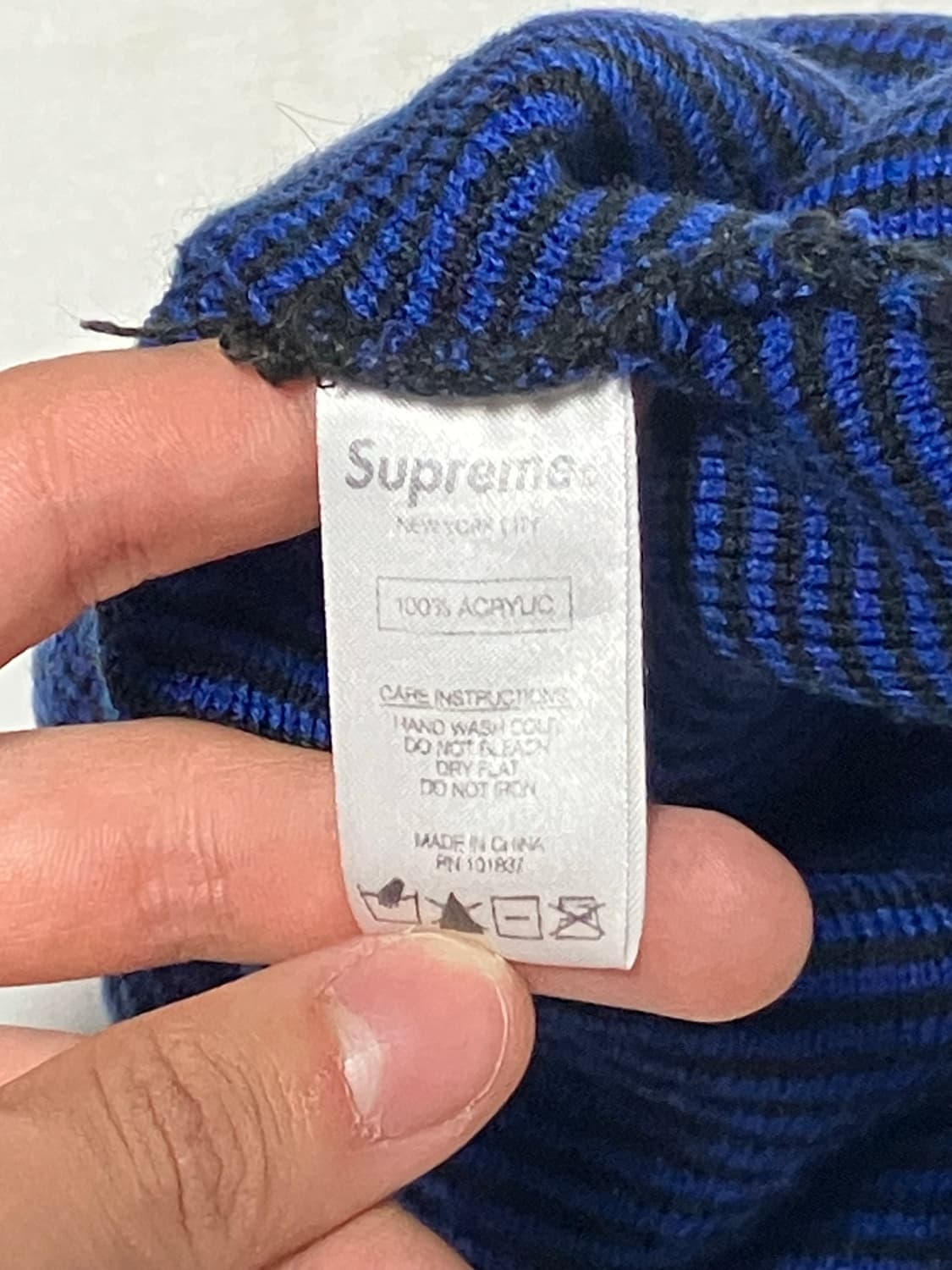 슈프림 18FW 스트라이프 자수 커프드 비니 로얄 상품이미지4