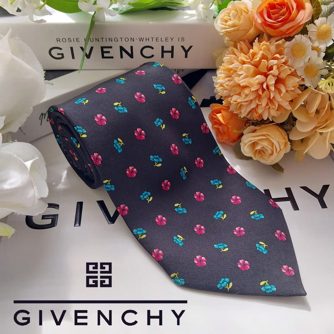 지방시 넥타이 블랙 플라워 모티브 9.6cm A+등급 K2201 상품이미지2