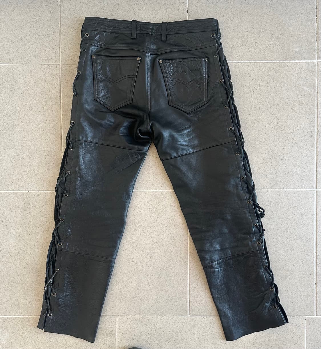 빈티지 레이스업 레더 팬츠 블랙 상품이미지2