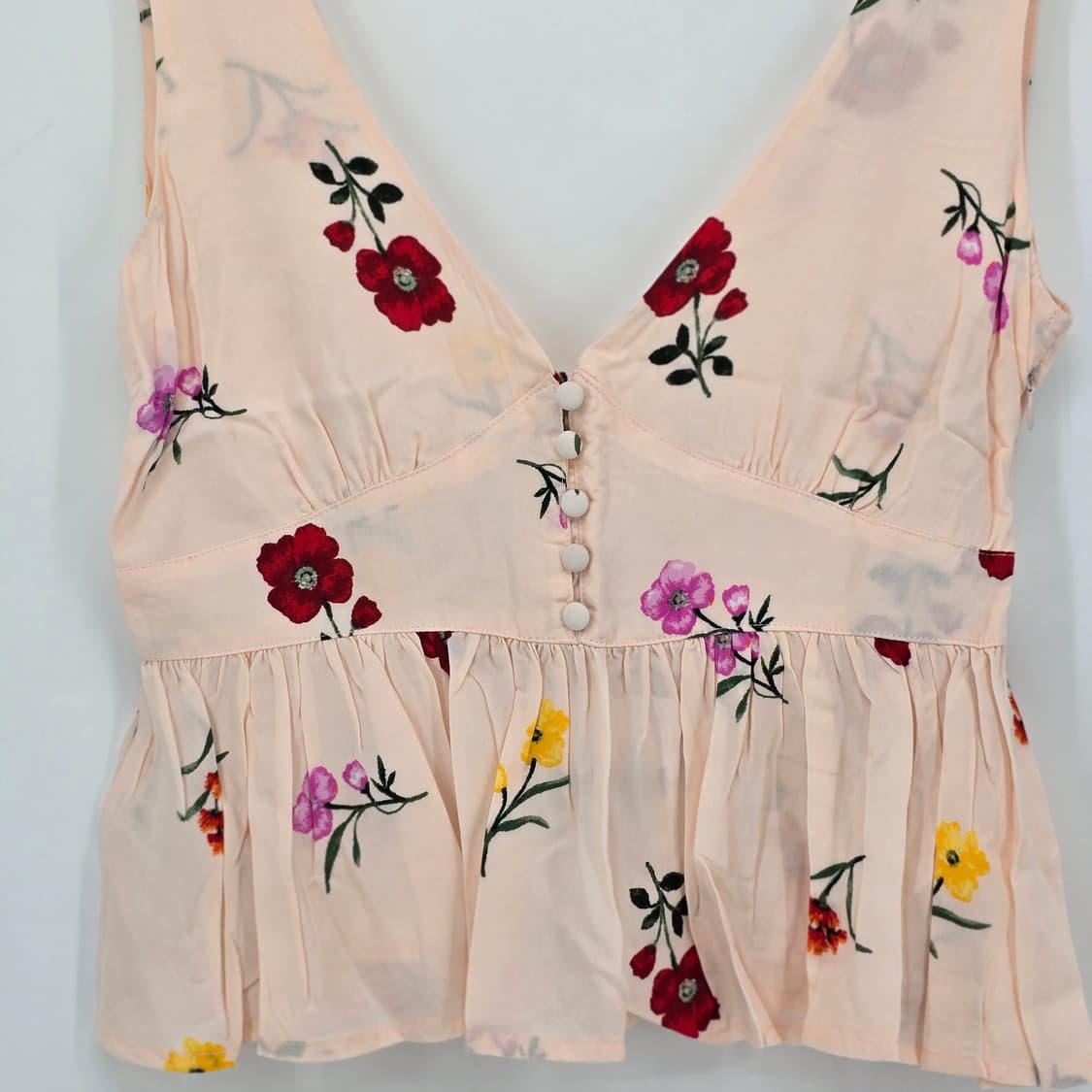 플라워 패턴 핑크색 민소매 블라우스 상품이미지2