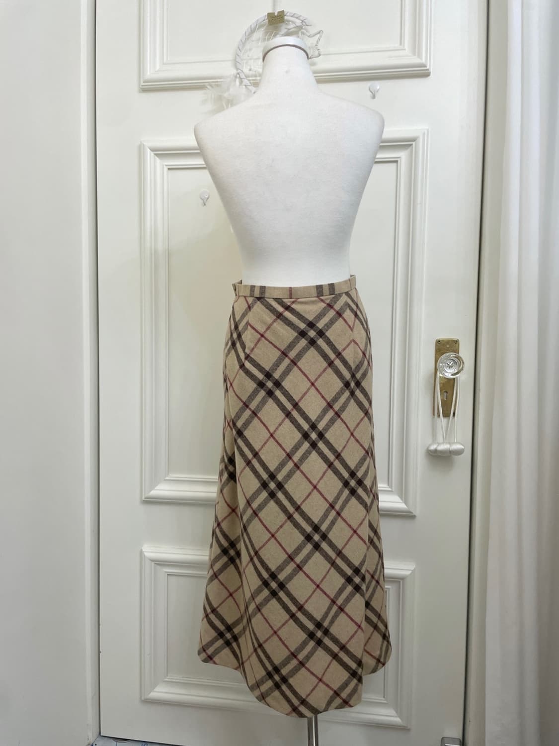 beige brown check wool warm long skirt 상품이미지3