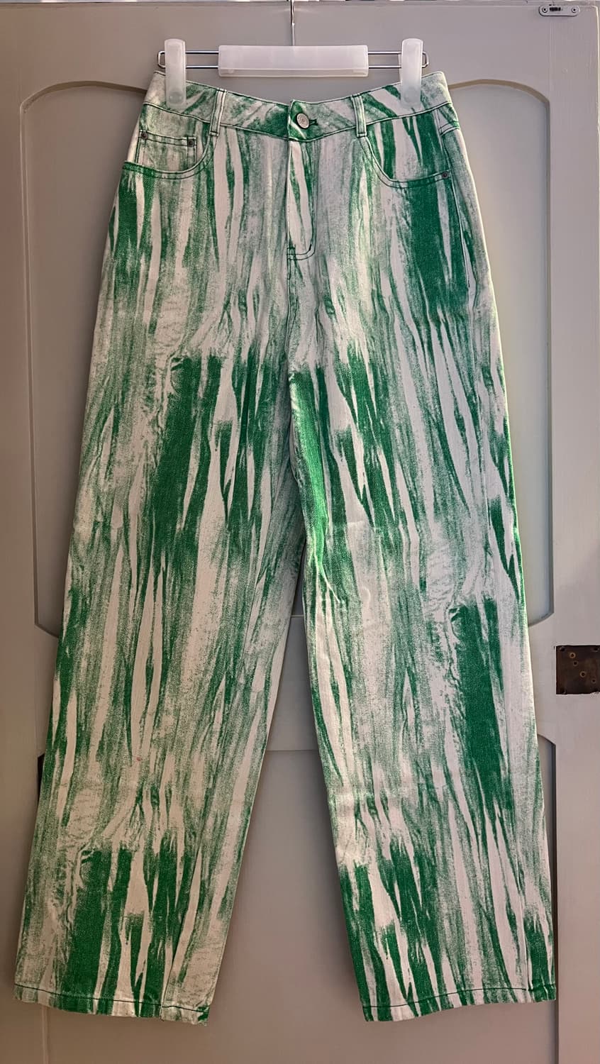 그린 스트라이프 와이드 팬츠 상품이미지1