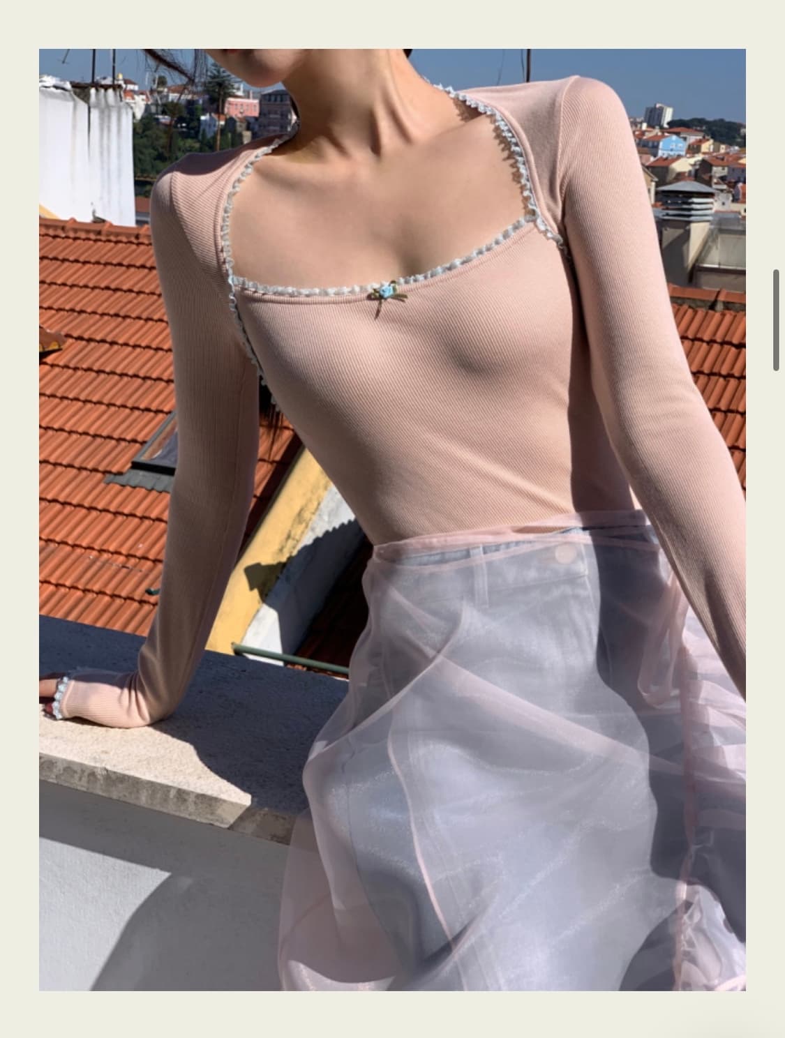 서쿠키 레이스 포인트 티 살구핑크 상품이미지2