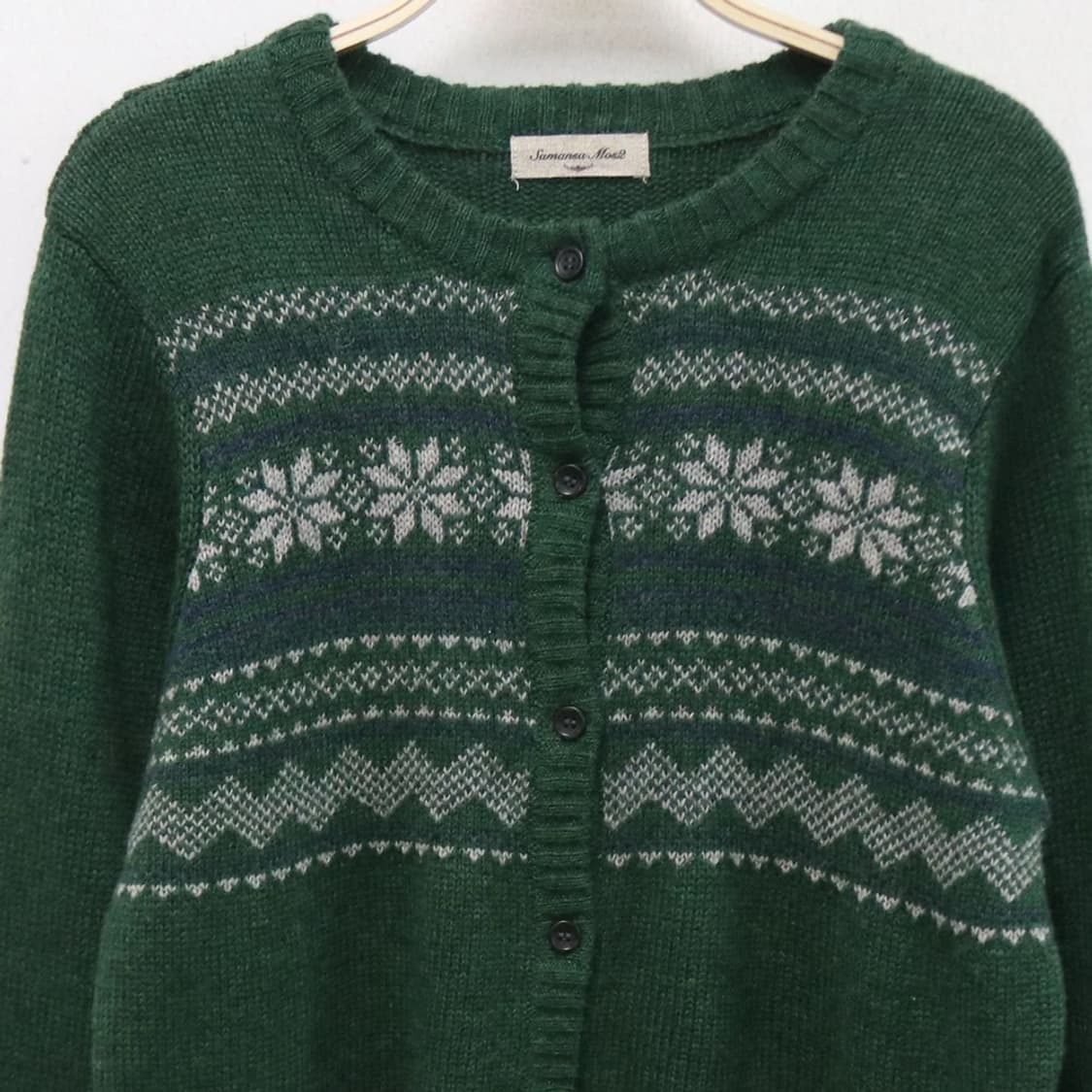 사만사모스2 그린 눈꽃 패턴 울혼방 가디건 61152 상품이미지5