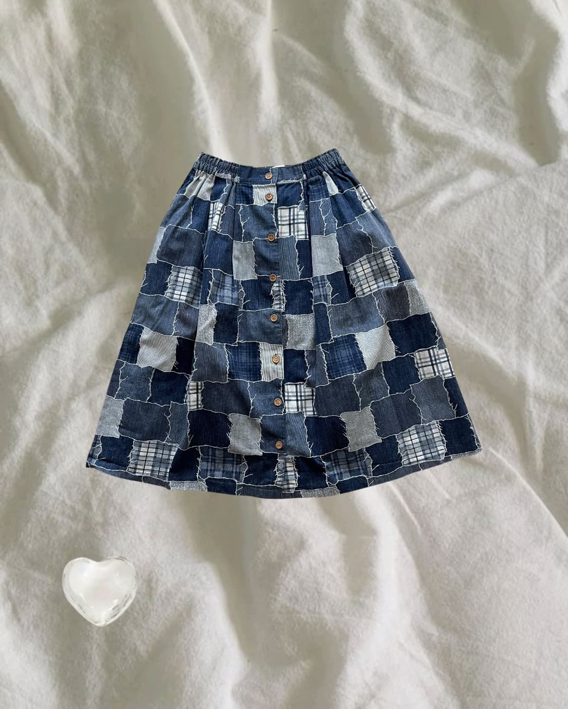 JPN . 재팬 빈티지 우드버튼 패치워크 스커트 상품이미지1