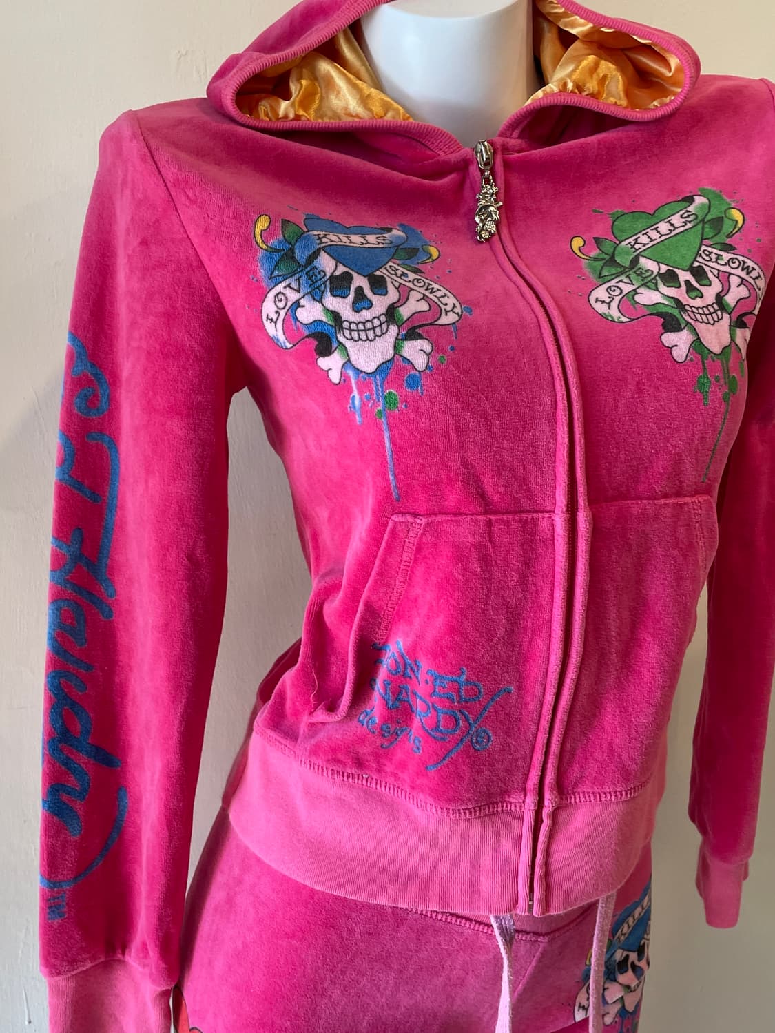 ed hardy 에드하디 스컬 큐빅 벨벳 핫핑크 셋업 상품이미지2