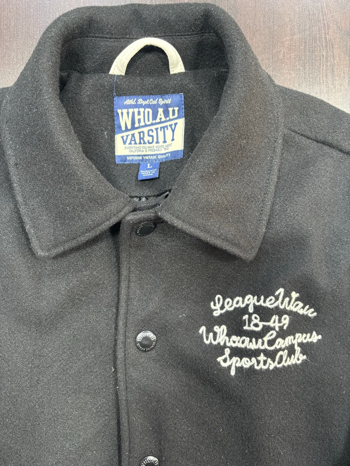 WHO.A.U 바시티 자켓 블랙 L 상품이미지5