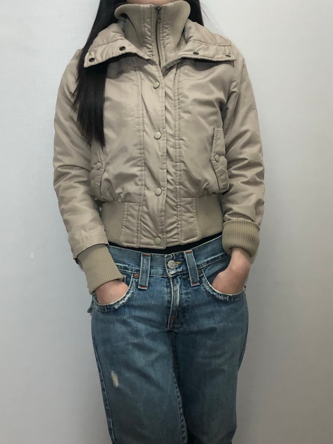 빈티지 베이지 하이넥 점퍼 상품이미지7