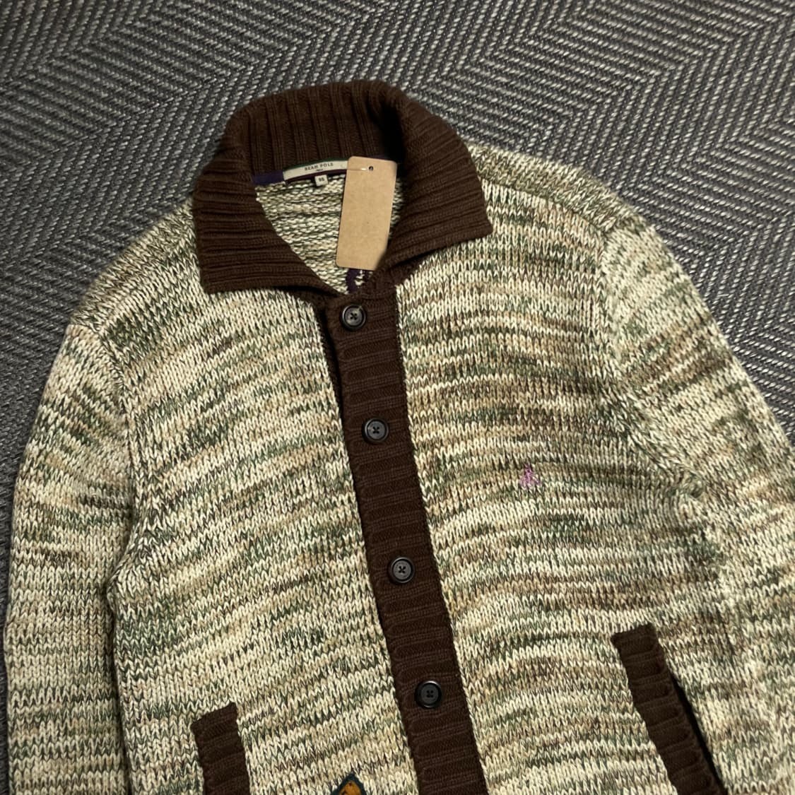 빈폴 진 올드스쿨 빅로고 엘보 패치 니트 집업o 5207 상품이미지6