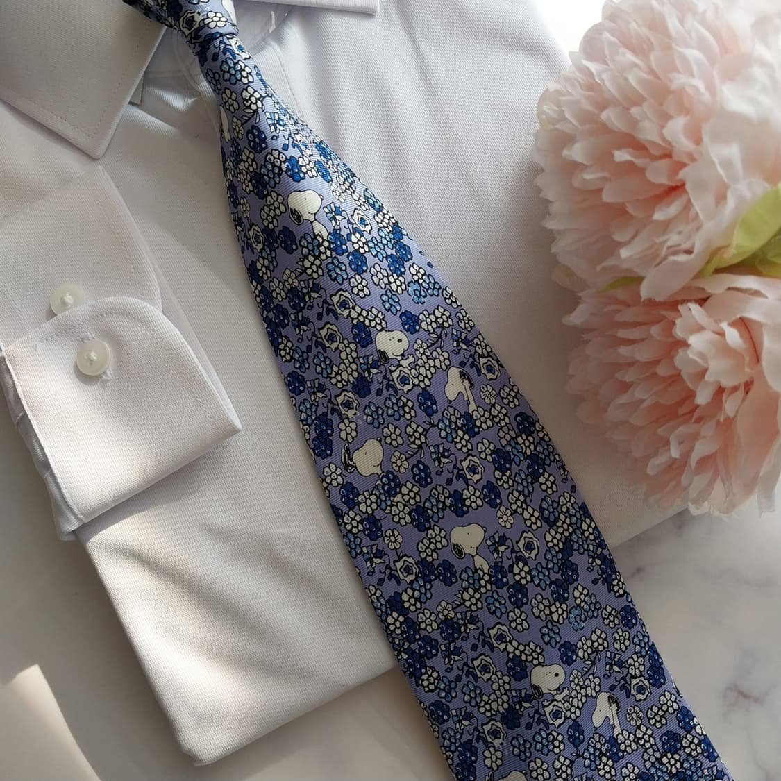 스누피 피넛츠 실크 블루 플라워 넥타이 9.7cm 새상품 K1309 
 상품이미지8